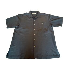 Hook & Tackle Mens Casual Button Down Fishing Shirt Black Embroidered Size Large